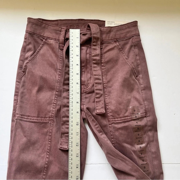 NWT American  Eagle AEO Hi Rise Jegging Super Stretch Mauve Lilac Pants Tie Sz 0 - Picture 10 of 16